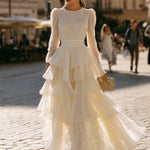 Tiered Ruffle Long Sleeve Pleated Maxi Dress
