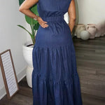 High Waisted Loose Buttoned Elasticity Pleated Pockets Solid Color Lapel Maxi Dresses