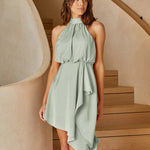 Satin Straps Irregularly Hanging Neck Party Dresses