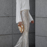Diva Velvet Sequin High Rise Elastic Waist Flare Pants