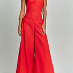 Kelso Linen Blend Square Neck Pocketed Backless Wide Leg Jumpsuit