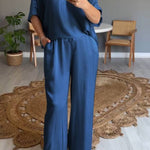 Solid color mercerized V-neck casual suit