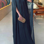 Loose Gauze Pleated Solid Color Tiered Off-The-Shoulder Evening Dresses Maxi Dresses