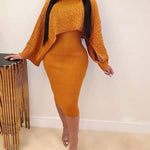 Women's Rib knit Sweater Skirt Two Piece Set Outifts Long Sleeve Turtleneck Sweaters and Tank Midi Dresses