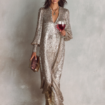 Women's Minimalist Loose Shimmering V-neck Maxi Party Dress