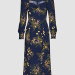 Square Neck Lantern Sleeve Printed Slit Waist Dress