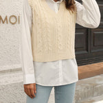 Womens Sweater Vests Cable Knit Sleeveless V-Neck Crop Tank Tops Sweaters Vest