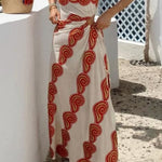 Enjoy A Sunny Linen Blend Shell Print One Shoulder Cutout Waist Tie-up Slit Maxi Dress