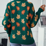 Maple Leaf Pattern Jacquard Casual Pullover Sweater for Women