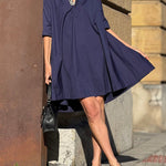 A-Line Short Sleeves Solid Color Split-Joint Lapel Mini Dresses Shirt Dress