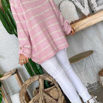 Solid Color Contrast Stripe Pullover Round Neck Loose Sweater
