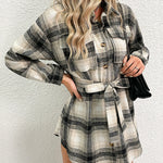Plaid Drop Shoulder Belted Shirt Coat