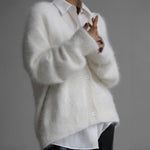 Fuzzy V Neck Loose Cardigan Sweater