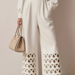 Long Sleeves Puff Sleeves Belted Hollow Solid Color Deep V-Neck Jumpsuits