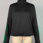 Long Sleeves Loose Buttoned Hollow Printed Split-Joint High Neck Sweatshirt Tops