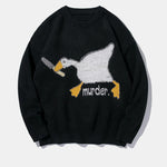 Spoof Duck Pattern Knitted Sweater Casual Loose Round Neck Unisex Sweater
