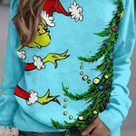 Fun Printed Sleeves Round Neck Pullover Long Sleeve Sweatshirt