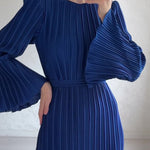 Pleated Bell Sleeve Back Tie Up Maxi Dress