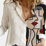 Nadorine Long Sleeve Button Down Cartoon Blouses Loose Fit Tunic Shirts Top