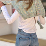 Light Green Heather Cropped V-Neck Knit Cardigan
