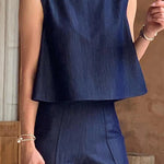 Loose Sleeveless Solid Color Split-Joint Boat Neck Vest Top