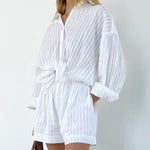 Long Sleeve Striped Shirt Shorts Two Piece Set Shirts Mini Shorts Suit