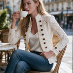 Retro White Stand-up Collar Double-breasted Lace Jacket