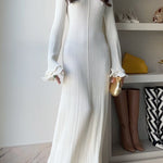 Margovil Bell Sleeves Back Lace-up Ruffle Trim Maxi Dress