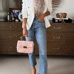 Margovil Strapless Faux Feather Crop Top