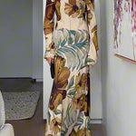 Bell Long Sleeves Open Back Floral Print Maxi Dress