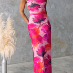 Backless Lace-up Floral Print Bodycon Maxi Cami Dress