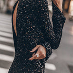 Margovil Long Sleeves Back Cut Out Sequin Midi Dress
