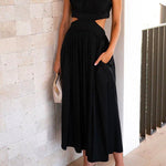 Margovil Solid Mockneck Cut Out Maxi A-line Swing Dress