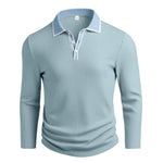 KZZ Men's Long Sleeve Polo Shirt Jacquard Fabric Collared Top