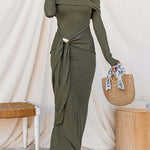 Chic Off Shoulder Long Sleeves Knot Detail Maxi Dress