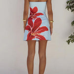 Margovil Strapless Tube Pocketed Lily Print Mini Dress