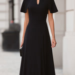 Elegant Black Capelet Midi Dress