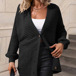 Nadorine Women's Button Down Horizontal-Ribbing Longline Cardigan
