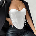 Side Drawstring Bandeau Top With Curved Hem Hook