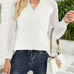 Waffle Grace Stitching Long Sleeve V-Neck T-Shirt Top Women