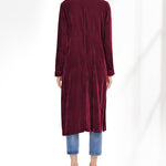 Long Velvet Cardigan Jacket Casual Open Front Velour Lapel Cardigan Maxi Blazer