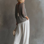 Elegant and Stylish Grey Mesh-Knit T-Shirt