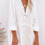 Loose Mid-length Jacket Casual Solid Color Shirt Mini Dress