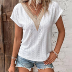 Dressy Top V Neck Short Sleeve Summer T Shirts Tops Loose Blouses