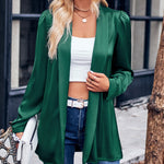 Solid Color Puff-Sleeve Open Blazer Shawl Collar Open Cardigan