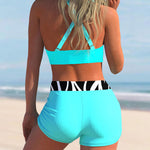High Cut Bikini Sets Swimsuits with Short 2 Piece Swimwear Color Block Bathing Suits