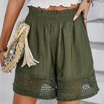 Nadorine Casual High Waist Stretch Lace Hollow Lace Wide Leg Shorts