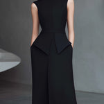 Black High-Neck Structured Sleeveless Maxi Dress
