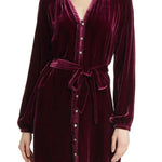 Solid Color Velvet Long-sleeved V-neck Lace-up Mini Dress