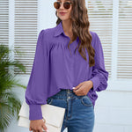 Nadorine V Neck Button Down Shirts Long Sleeve Collared Blouses Tops